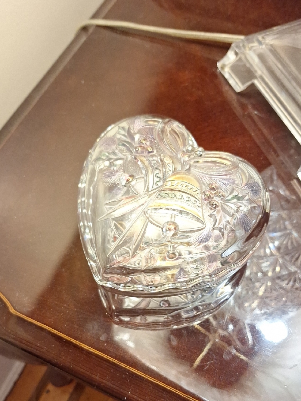 Crystal Heart Jewelry Box with Bell Motif - Clear